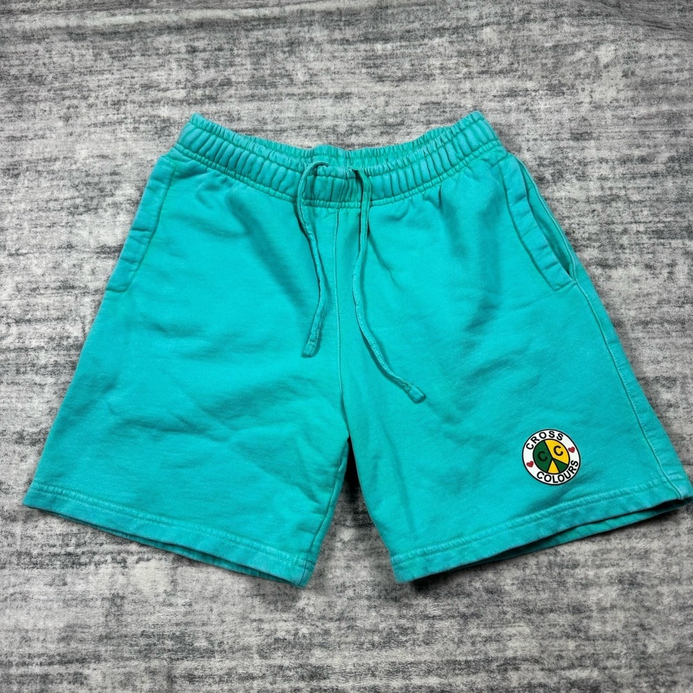 Cross Colours Shorts Mens S Turqoise Sweat Short Gym 6" Inseam Made In Mexico